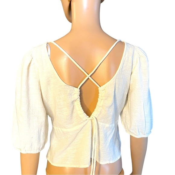 Beto Moda cream cropped textured sexy adjustable flare boho top size small - Picture 1 of 8